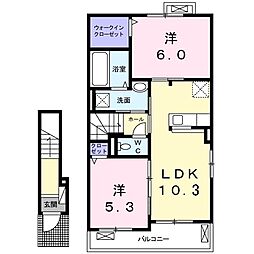 ボヌール伸栄　Ｂ 2階2LDKの間取り