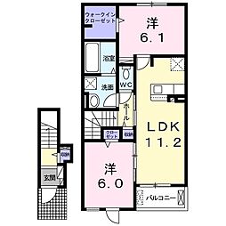 スターヒル 2階2LDKの間取り