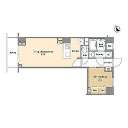 ディームス初台II 1階ワンルームの間取り