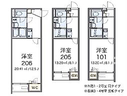 レインボー上竹2 1Kの間取図画像