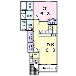 ラ・プリジアA棟 1LDKの間取図画像
