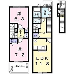 リバーベルＡ 2階2LDKの間取り