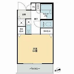 東武東上線 ときわ台駅 徒歩5分の賃貸マンション 2階1Kの間取り
