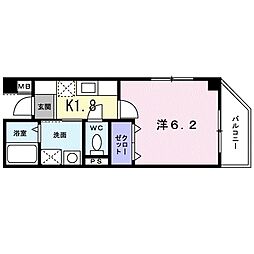 シャトル2 1Kの間取図画像