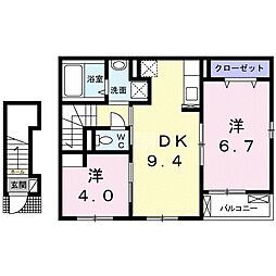 JR埼京線 十条駅 徒歩6分の賃貸アパート 2階2DKの間取り