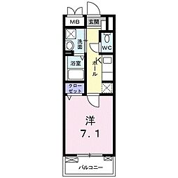 高祖 1Kの間取図画像