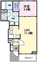 メゾン・ファミーユII 1階1LDKの間取り