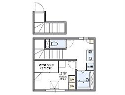 レオパレス北内 2階1Kの間取り