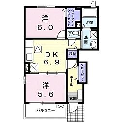メゾンデルナクB 2DKの間取図画像