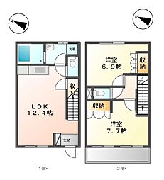 伊豆箱根鉄道駿豆線 田京駅 徒歩8分の賃貸アパート 1階2LDKの間取り