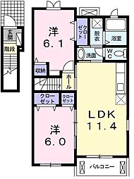 ジュネス　ヴィラ 2階2LDKの間取り
