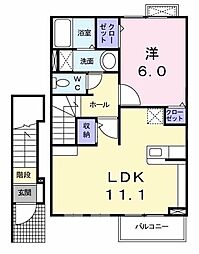 オークパレスII 2階1LDKの間取り