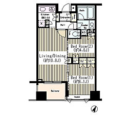 東京メトロ日比谷線 人形町駅 徒歩5分の賃貸マンション 12階2LDKの間取り
