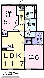 プラトーＡ 1階2LDKの間取り