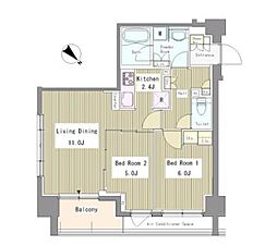 東京メトロ有楽町線 月島駅 徒歩6分の賃貸マンション 3階2LDKの間取り