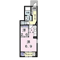 西鉄太宰府線 太宰府駅 徒歩4分の賃貸アパート 1階ワンルームの間取り