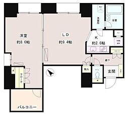 都営三田線 三田駅 徒歩9分の賃貸マンション 11階1DKの間取り