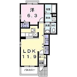 プロスパー秀B 1LDKの間取図画像