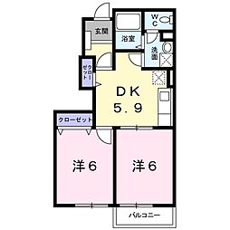 真岡鐵道 益子駅 徒歩6分の賃貸アパート 1階2Kの間取り