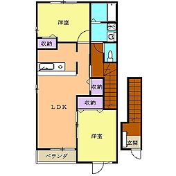 オーク・ヴィレッヂC 2LDKの間取図画像