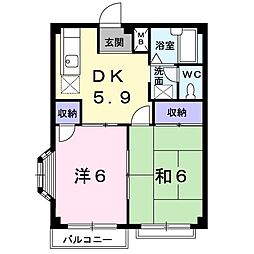 サニーヒルズ 2階2DKの間取り