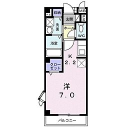 シャルマン 2階ワンルームの間取り