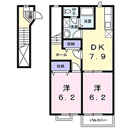 エスポワール壱番館 2DKの間取図画像