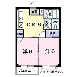 エルディム若月Ｆ 1階2DKの間取り