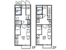 レオパレスパークセブン 2階1Kの間取り
