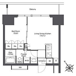 JR山手線 浜松町駅 徒歩7分の賃貸マンション 13階1LDKの間取り