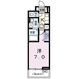 バンブー2 1Kの間取図画像
