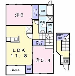 プラシード上ノ山D 2LDKの間取図画像