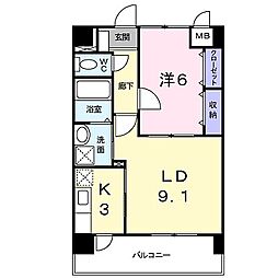 スカイシャトレ柚須 1LDKの間取図画像
