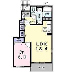 エレガンスＤ 1階1LDKの間取り