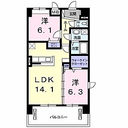 ホワイトヒルズドリーバーデン 2LDKの間取図画像