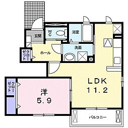 グリーン・サンシャイン 1階1LDKの間取り