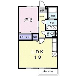 コーシンヒルズさわB 1LDKの間取図画像