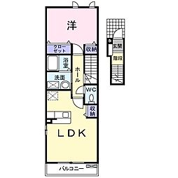 JR常磐線 牛久駅 バス16分 上柏田3丁目西下車 徒歩3分の賃貸アパート 2階1LDKの間取り