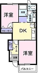 グリーン・ヒルB 2DKの間取図画像