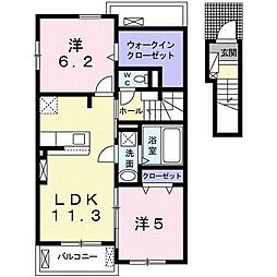 関東鉄道竜ヶ崎線 竜ヶ崎駅 徒歩23分の賃貸アパート 2階2LDKの間取り