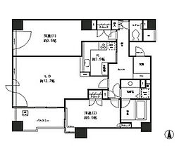 東京メトロ有楽町線 月島駅 徒歩6分の賃貸マンション 10階2LDKの間取り