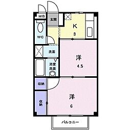 リバーサイドシティ 2階2Kの間取り