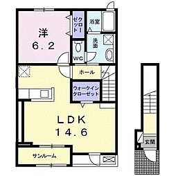 フォレスト本町 2階1LDKの間取り