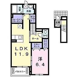 グランディアス．II 2階1LDKの間取り