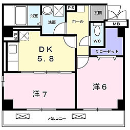 アルディエンテ　Ｙ＆Ｊ 1階2DKの間取り