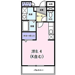 ジェルメ伏見 3階ワンルームの間取り