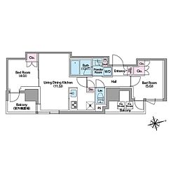 都営大江戸線 東新宿駅 徒歩3分の賃貸マンション 4階2LDKの間取り