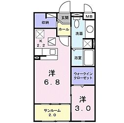 グランツ岡 1階1LDKの間取り