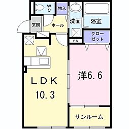 サン　ルタン　Ｂ 1階1LDKの間取り