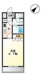 グリーンビューハイム 2階1Kの間取り